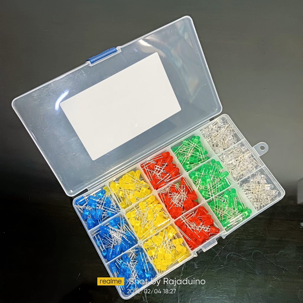 Paket 1 Box isi 500pcs LED F5 5mm 5 warna Lampu LED Diffused 3V