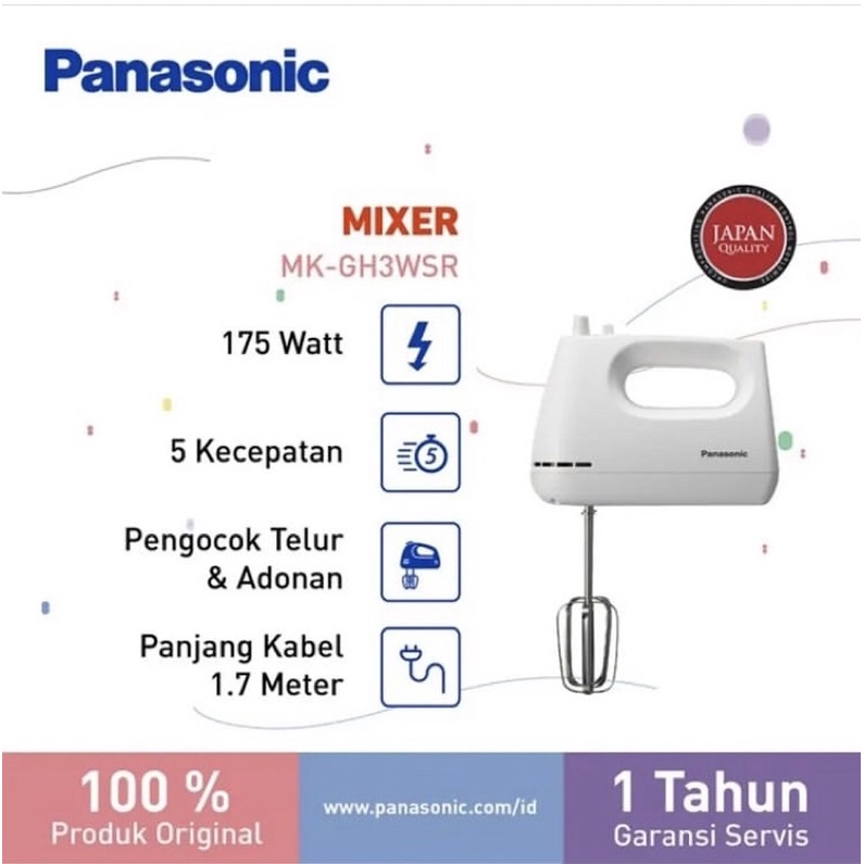 hand mixer panasonic 175watt garansi resmi MKGH3WSR