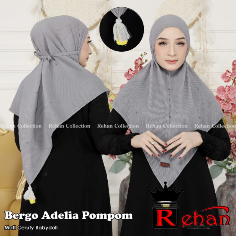 BERGO ADELIA POMPOM / HIJAB PLISKET / JILBAB PLISKET / HIJAB INSTAN / JILBAB INSTAN / JILBAB PLISKET INSTAN / KERUDUNG PLISKET / HIJAB PLISKET INSTAN