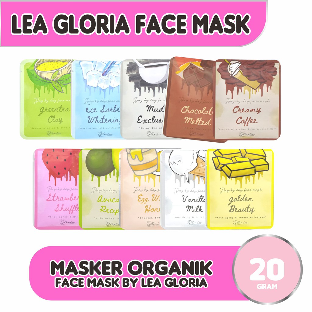 MASKER LEA GLORIA 20 GRAM MASKER WAJAH ORGANIK MASKER BUBUK ORIGINAL BPOM