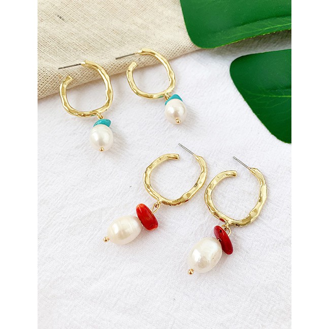 LRC Anting Tusuk Fashion Alloy Pearl Natural Stone Earrings F55861