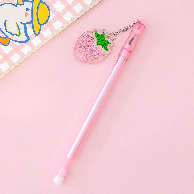 MURMURE.ID | PART 1 PULPEN GEL GANTUNGAN LUCU KARAKTER DENGAN SEQUIN GLITTER BOLPOIN LUCU UNIK PN087-STRBRY-PINK