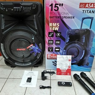 SPEAKER PORTABLE ASATRON HT-8873 TITANIUM 15 INCH  free 2 mic wireless