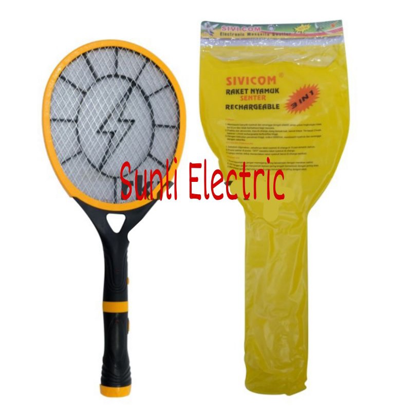 Raket Nyamuk dengan Senter LED Charge SIVICOM Super Aman dari setrum