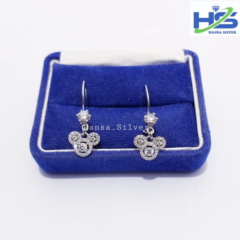 Anting Perak Asli Silver 925 Lapis Emas Putih Mickey Mouse