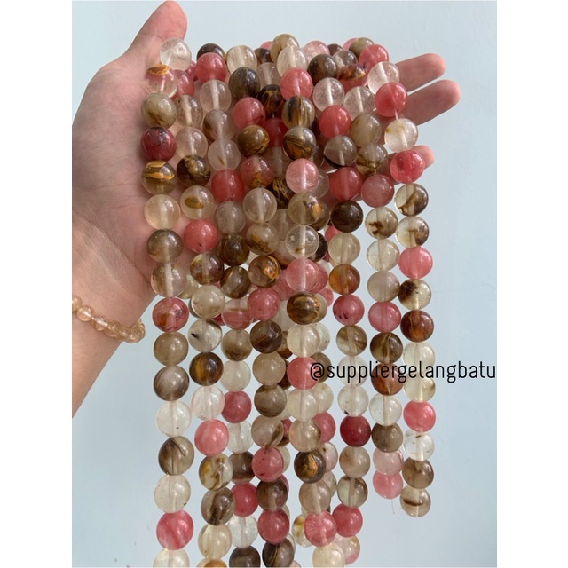 bahan batu mix agate cherry quartz 14mm gelang kalung natural akik