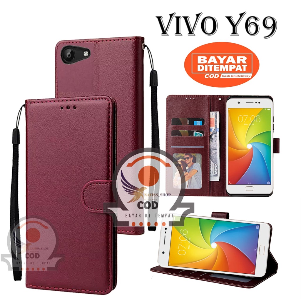 CASE FLIP VIVO Y69 FLIP LEATHER COVER WALLET CASING STANDING DOMPET CASING