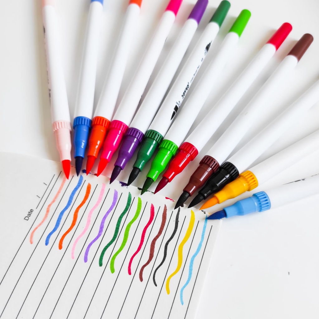 BRUSH PEN 12 COLOR CLP-06 JOYKO DUAL TIP DOUBLE BRUSH ALAT TULIS KEKINIAN UNIK LUCU MURAH