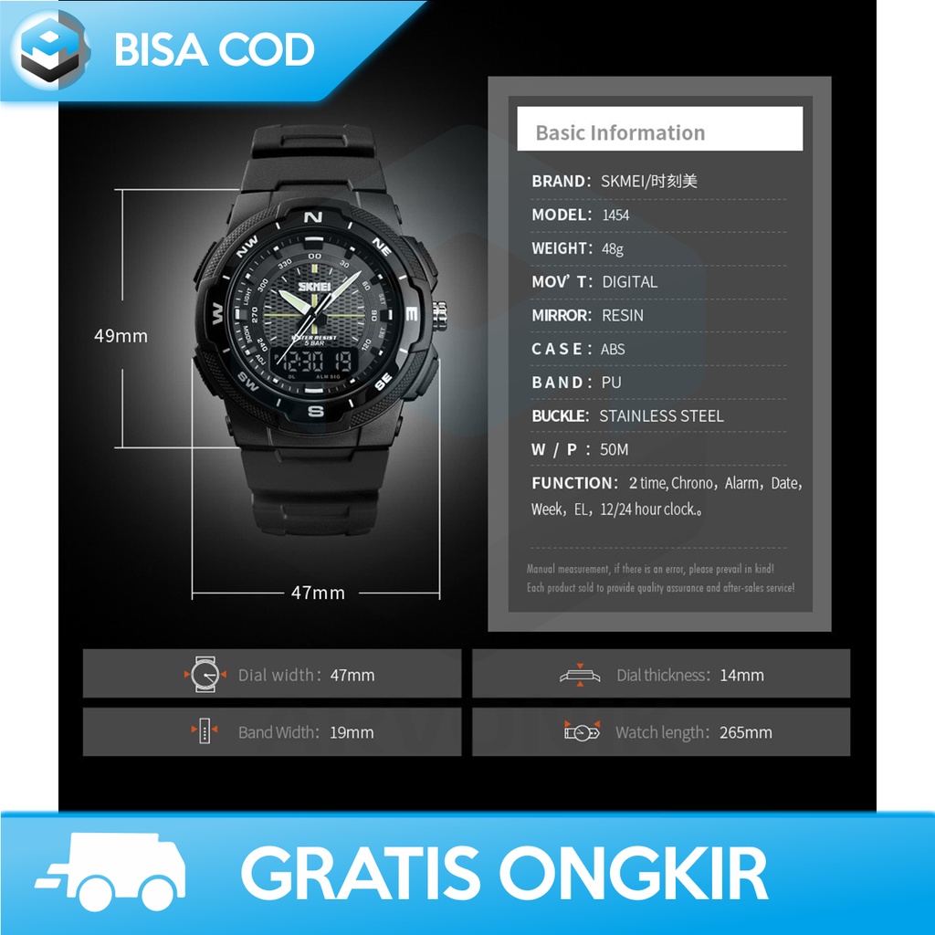 JAM TANGAN PRIA DIGITAL ANALOG SKMEI 1454 WATERPROOF MURAH BERKUALITAS