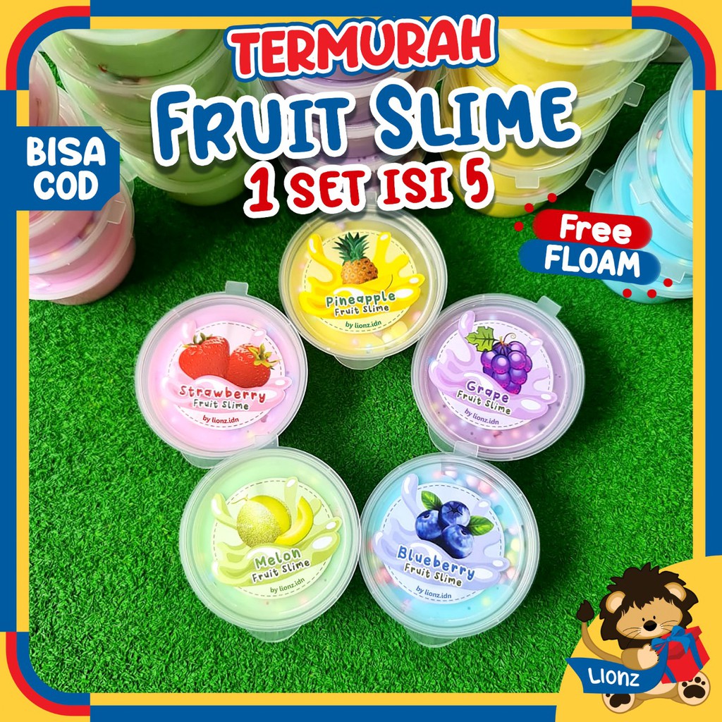 Set fruit slime by Lionz.idn (isi 5 varian warna dan 5 rasa buah) FREE FLOAM