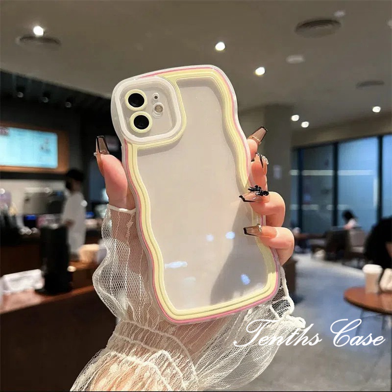 Realme C55 C35 C33 C31 C30 10 GT 9 Pro+C25Y C21Y C25 C25s C12 C21 C20 C20A C11 C17 7i C15 8 7 6 5 Pro 8i 5i 5s 6i Narzo 50A 50i Casing Ponsel Warna Macaron Wave Edge Sarung Bening Lembut