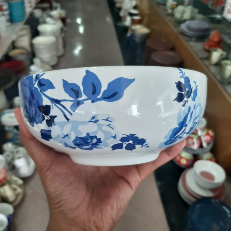 BLUE FLOWER BOWL MANGKUK MANGKOK JUMBO KERAMIK SANGO MOTIF BUNGA BIRU PUTIH KOLEKSI DEKOR KLASIK