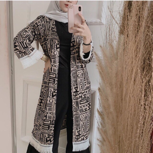 [MURAH] GK Bohemian BKK Outer Motif Fringe Long Cardigan