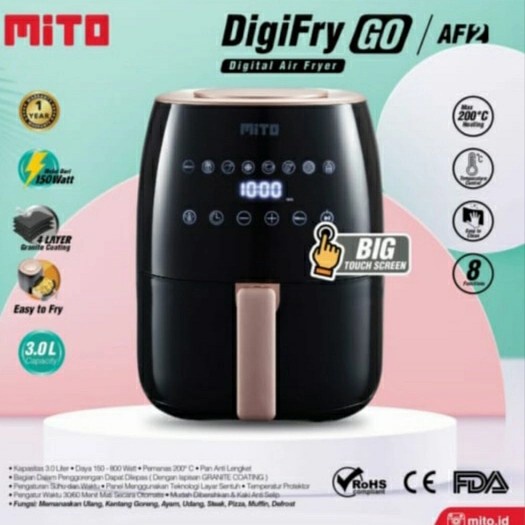 Mito Digital Air Fryer AF2 DigiFry Low Watt Penggorengan Tanpa Minyak