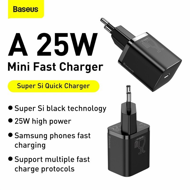 BASEUS ORGINAL Adaptor Travel Charger Super Si 25W Type C to Type C Quick Charge Fast Charging Casan