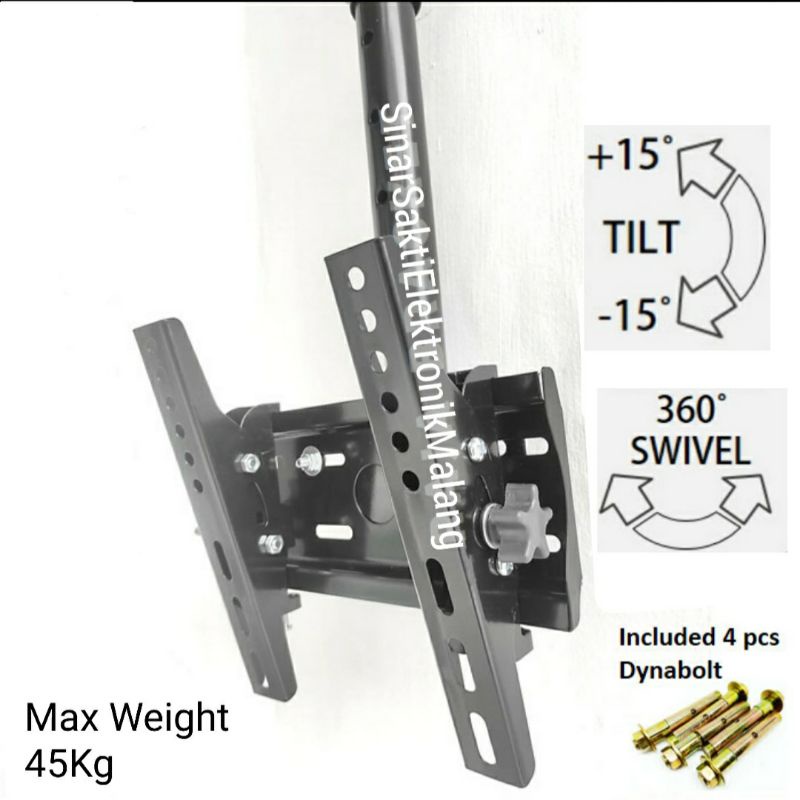 Bracket TV Gantung Plafon Ceiling Braket 19 24 32 43 Inch Swivel Fleksibel Malang Flexible