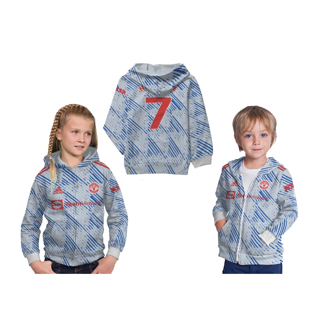 Jaket Manchester United MU Away 2021 2022 Anak Anak Cewe Cowo Full Printing Free Custom Nama Nomor -