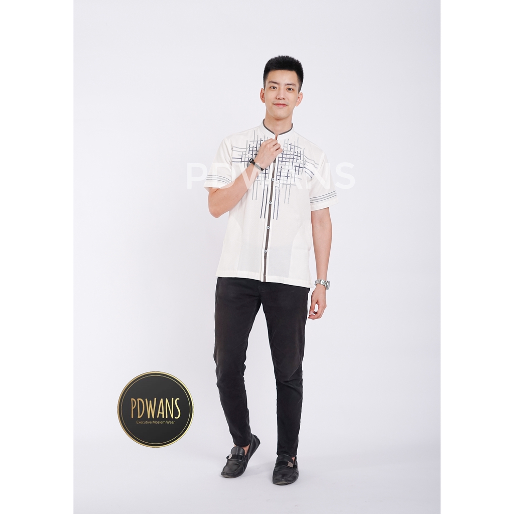 BAJU KOKO Muslim Lengan Pendek Putih Motif Bordir PDWANS - RD18