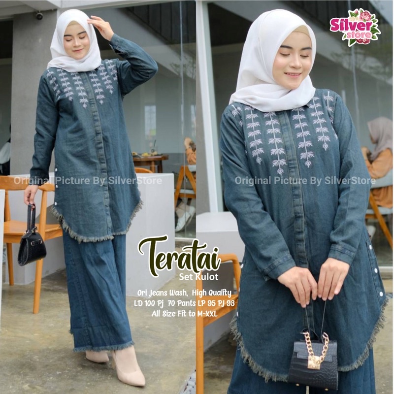 Baju Setelan Jeans Pants Wanita Casual LD 110 One Set Jeans Terbaru Original Jeans Hight Quality