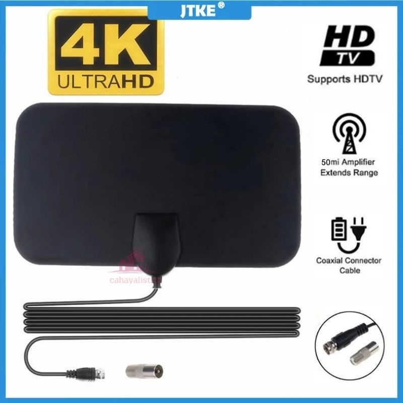 Antena Tv Digital Indoor Penguat Sinyal DVB-T2 4K Kabel 3 Meter