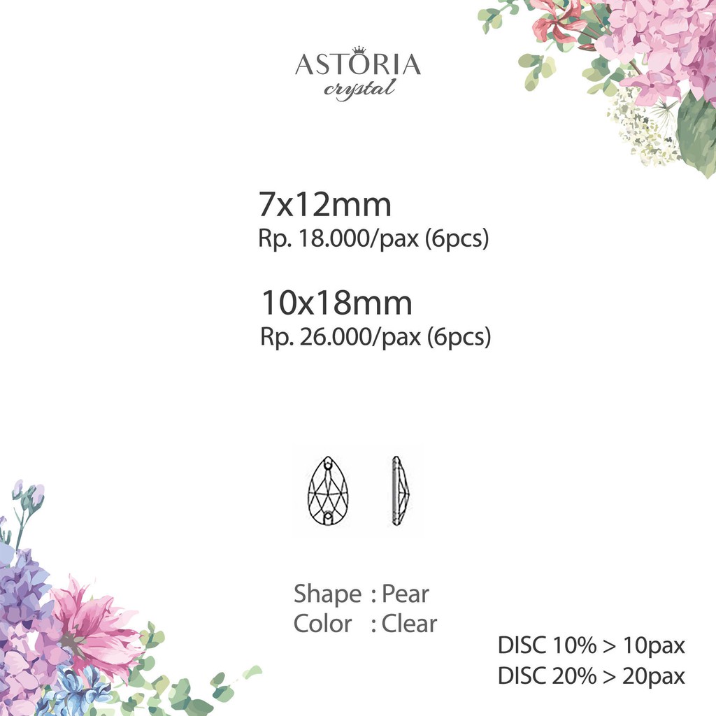 Astoria kristal jahit kaca bentuk pear/tetes kode 3TAA/C