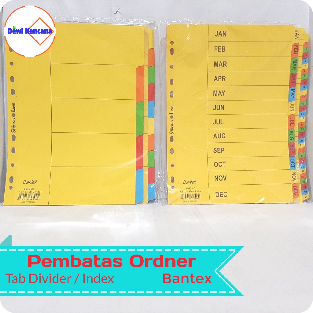 Pembatas Ordner Cardboard Tab Divider & Indexes A4 Bantex