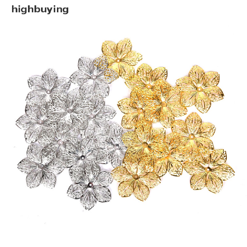 Hbid 50Pcs / Set Charm Konektor Bentuk Bunga Filigree Untuk Liontin Perhiasan DIY