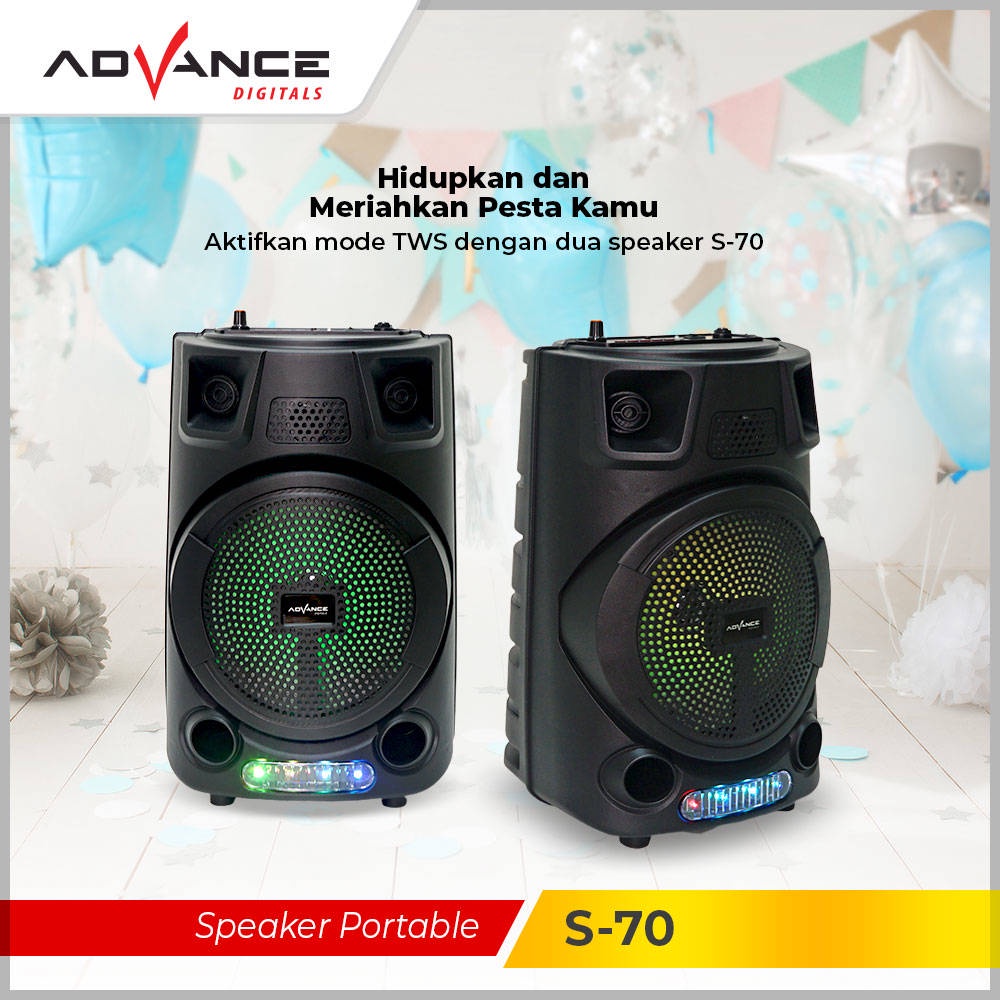 【READY STOCK】 Advance 8inch Speaker Aktif Portable karaoke Bluetooth Extra Bass Gratis 1 Microphone Led S-70