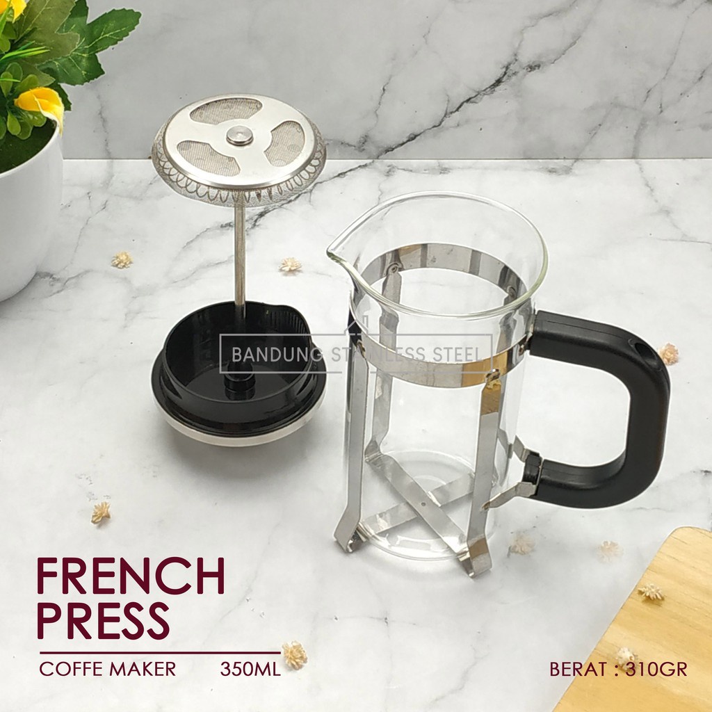 Sus 304 french press 350ml coffee plunger kaca coffee maker tea seduh manual