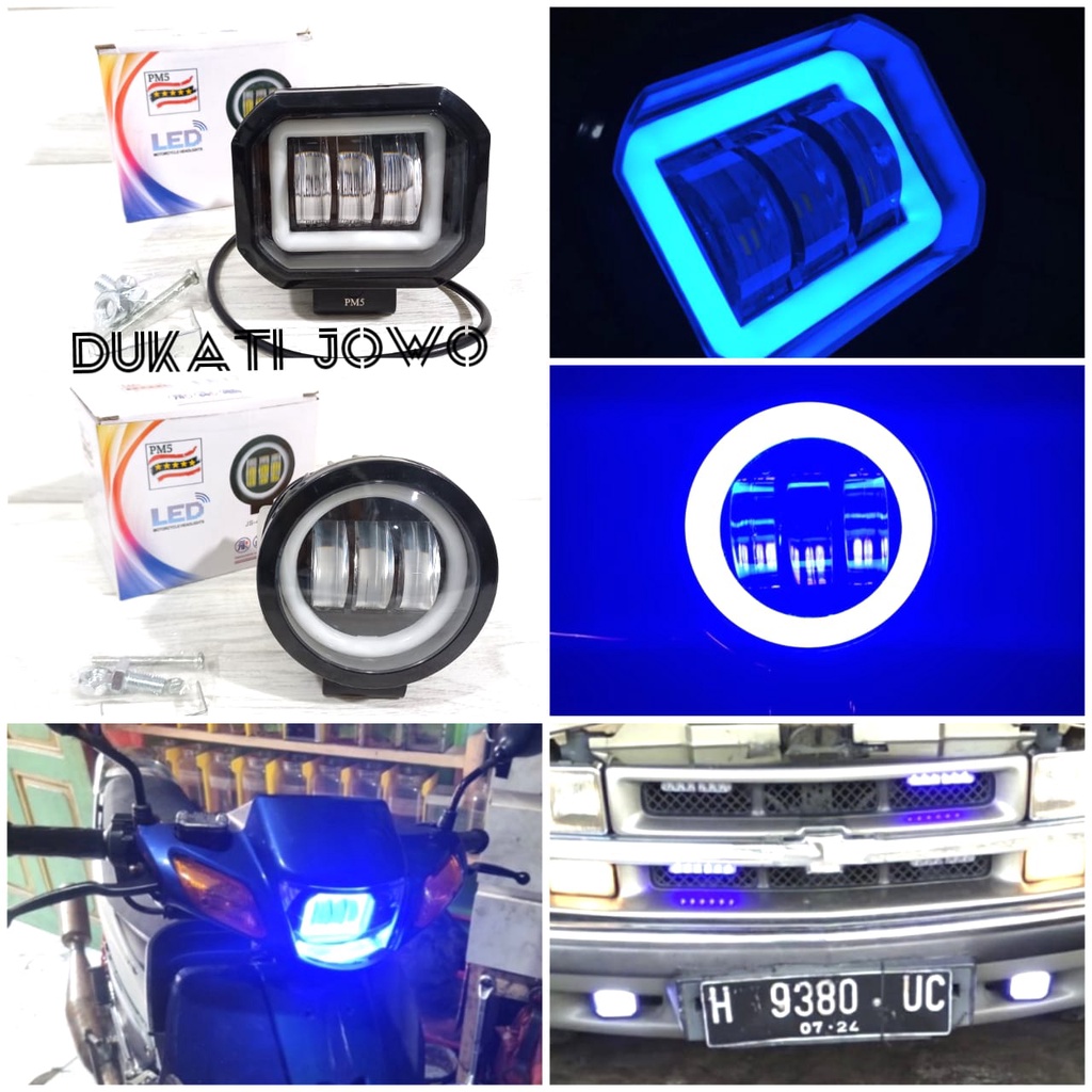 LAMPU TEMBAK SOROT KOTAK BULAT LED DAYMAKER 3 MATA ANGEL EYE MOTOR MOBIL