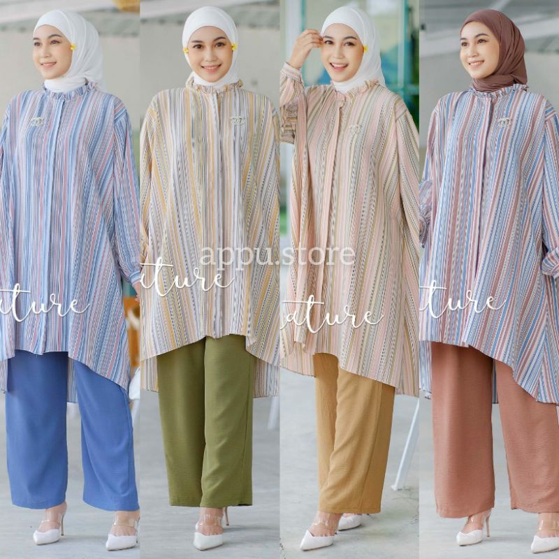Tulus Signature Reka Set / One Set Jumbo Kelly Crinkle Airflow Premium Motif Garis Salur Polos / Baj