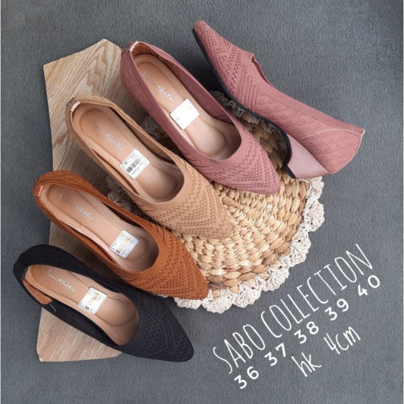 Sepatu hak tinggi rajut wanita import