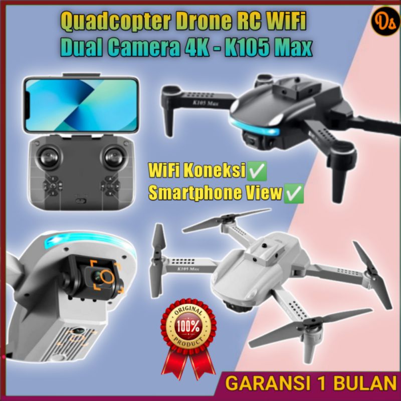 PROMO Quadcopter Drone RC WiFi Dual Camera 4K drone kamera jarak jauh drone quadcopter dron kamera drone mini murah camera termurah kecil mainan drone remote control drone kamera 4k K105 Max 7RTHMPBK