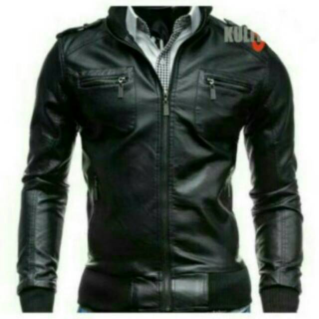 Jaket kulit Motor Touring / Jaket motor sport / Jaket Korea Rib hitam