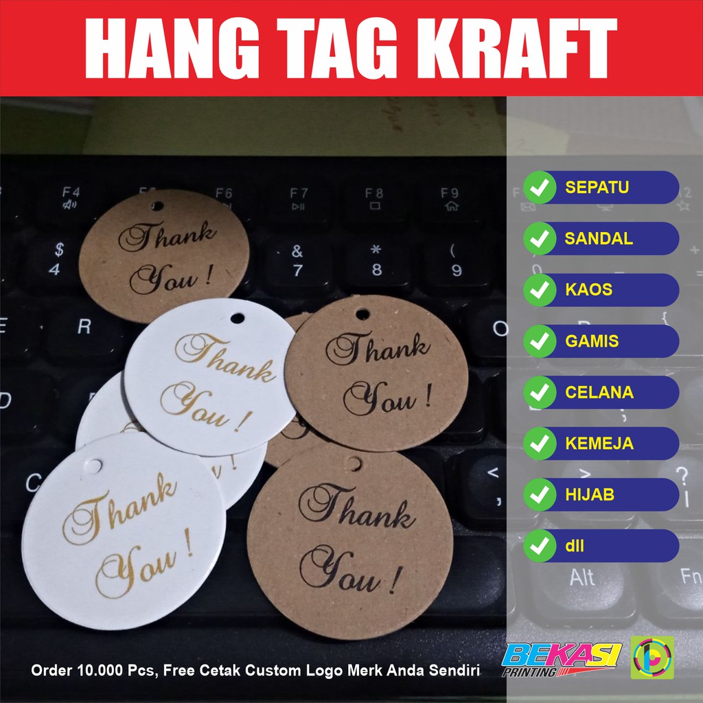 

Hang Tag Label White Gold Putih Emas Ivory Glossy / Brown Craft Rustic BULAT THANK YOU 4 cm ISI 100