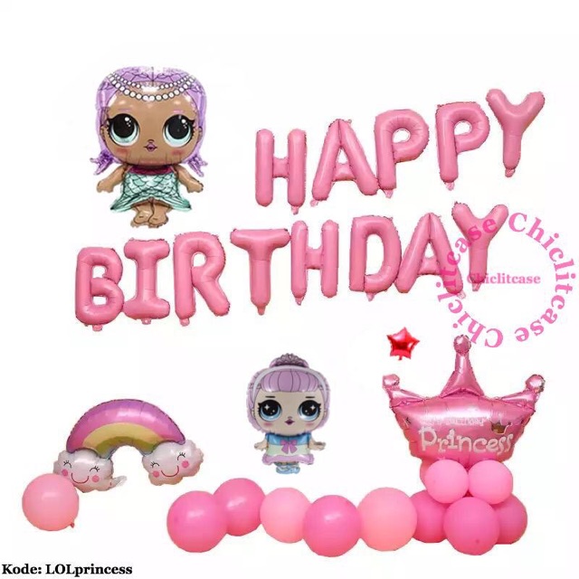 Paket balon set LOL karakter cewe ulang tahun happy birthday pink anak