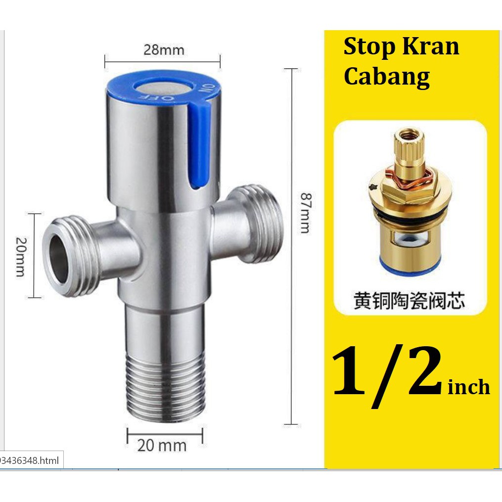 STOP KRAN CABANG 1/2 SHOWER  Stop kran shower toilet cabang tiga . Stop kran tee Hitam/Silver