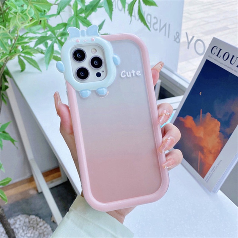 Soft Case Pelindung Lensa Monster Kecil Warna Permen Tahan Banting Anti Gores Bumper Untuk iPhone 14 13 12 11 Pro Max X Xr Xs Max 7 8 6 6s Plus SE 2020