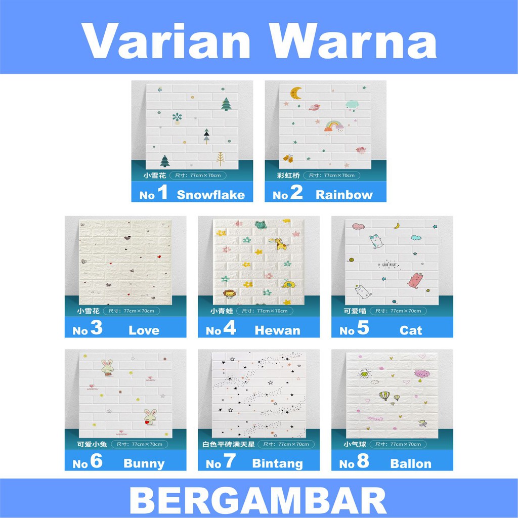 ♫ Megata ♫ A093 Wallpaper Dinding Foam 3D Motif Batu Bata Batik Gambar Anak Dekorasi Sticker Murah-BERGAMBAR