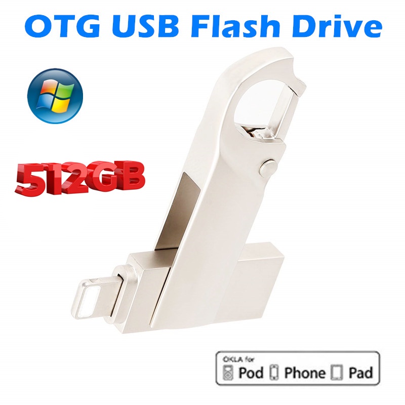 Flash Disk USB 3.0 OTG 512GB Bahan Metal Anti Air Untuk Handphone / PC