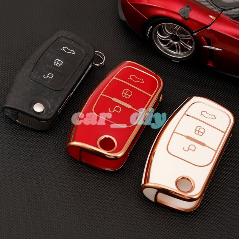 Casing Kunci Mobil 3 Tombol Bahan TPU Untuk Ford Fiesta Focus 2 EcoSport Kuga Escape Falcon B-Max C-Max