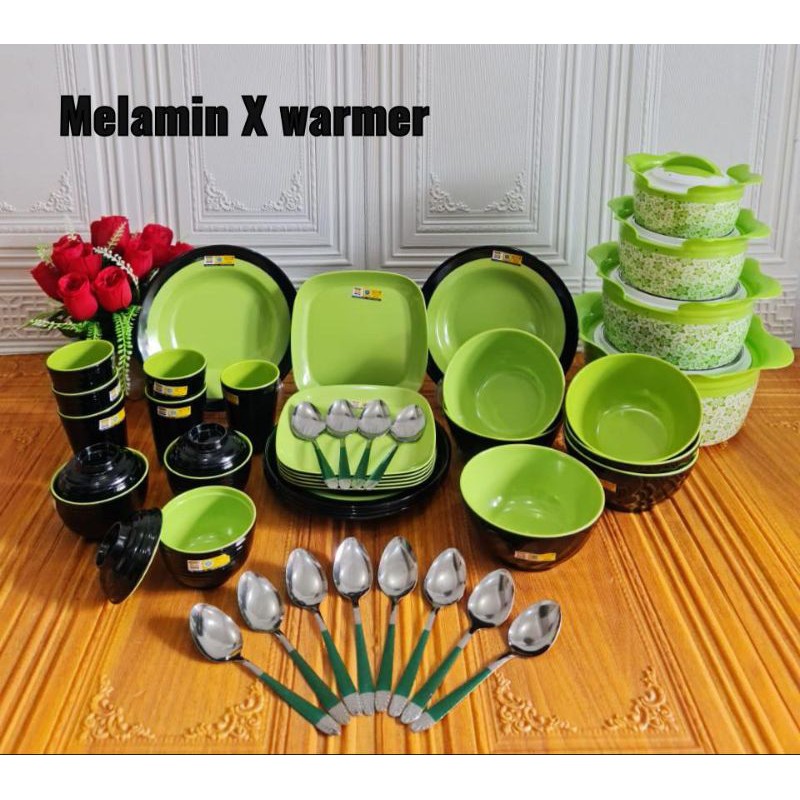 MELAMIN DINNER SET 30 PCS+ WARMER FOOD SET FREE SENDOK BATIK