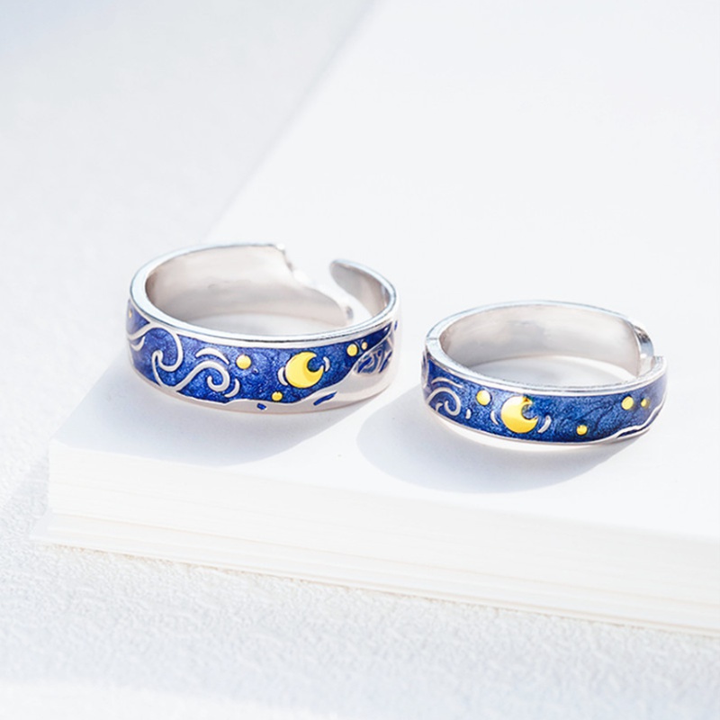 Men's Women's Fashion Blue Starry Sky Opening Can Adjust Couple Rings Jewelry Accessories