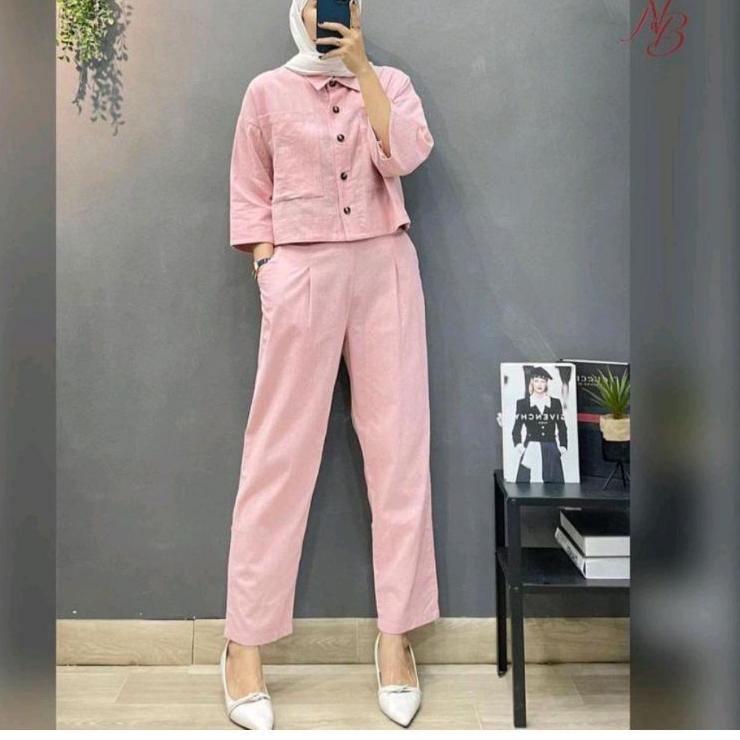 (SALE) fazio set top+pants one set setelan wanita linen rami