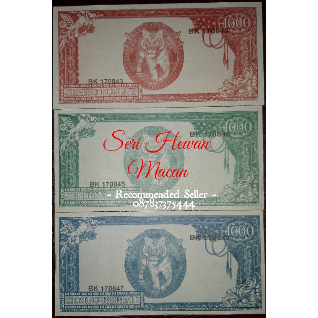 Uang souvenir 1000 sukarno gulung melengkung gambar hewan macan harimau