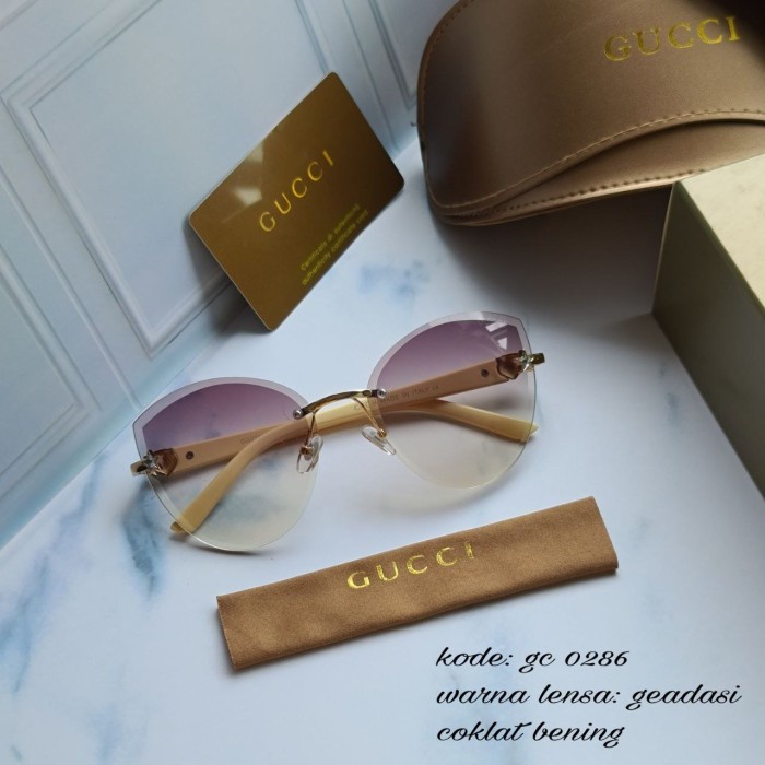 Coklat Import - Kacamata Wanita Gucci Sunglasses Import Full Set Coklat Bening Gradias
