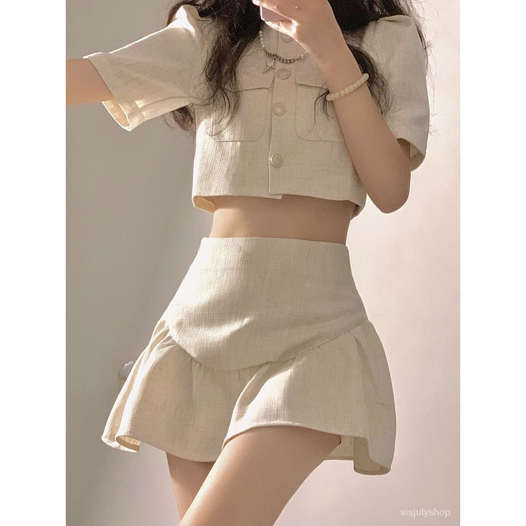 #Sisjuly# Rok Fishtail Jas Pendek Putih Ramping Wanita Setelan Dua Potong