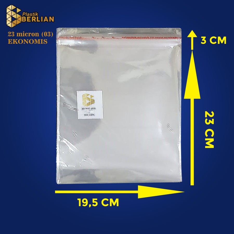 

19,5 x 23 cm Plastik OPP EKONOMIS 23micron (100 lbr) (lem/seal)