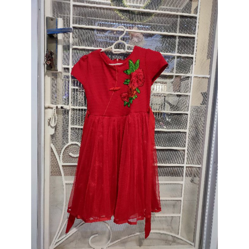 Dress Merah Baju ultah Merah CNY Chongsam 5-7 tahun ke atas