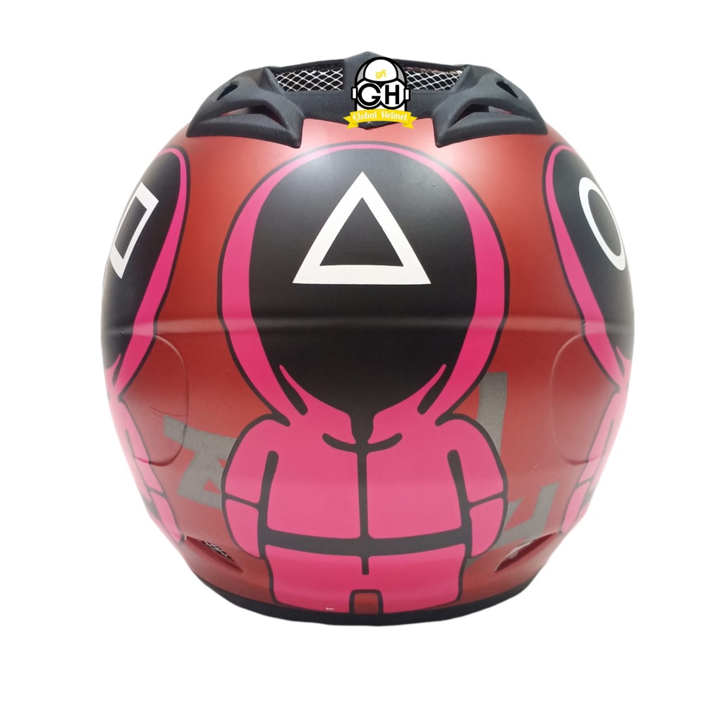 HELM HALF FACE MOTIF SQUID GAME MAROON DOP HALF FACE MURAH SNI SATU KACA